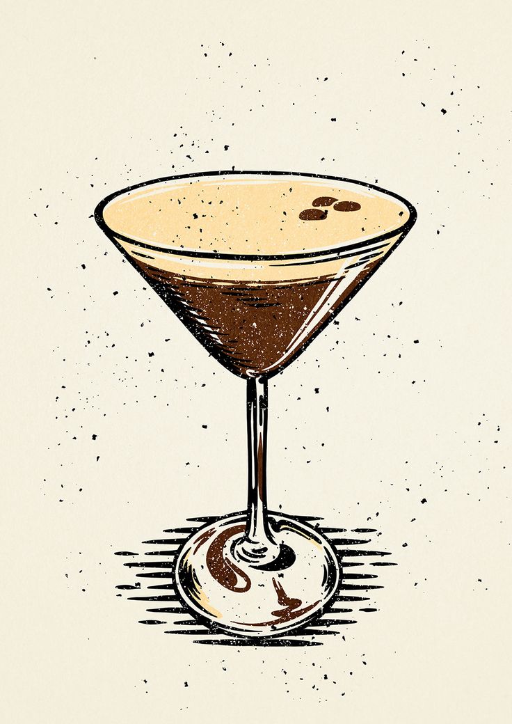 a drawing of a martini glass with chocolate sauce on the rim and ice cream in it