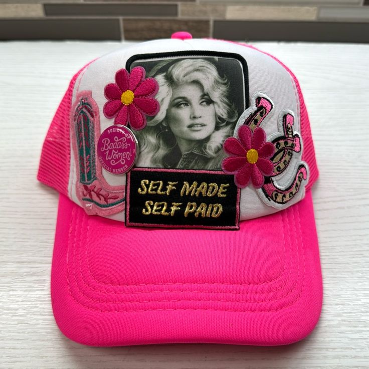 Brand New Never Worn. Dolly Parton Hot Pink Trucker Hat. Casual Pink Summer Mini Hats, Pink Hat With Flat Brim, Flat Brim Pink Hat One Size, Pink Flat Brim Hat, One Size Fits Most, Pink Adjustable Mini Hat With Short Brim, Spring Pink Mini Hat With Flat Brim, Pink Summer Trucker Hat With Short Brim, Pink Trucker Hat With Short Brim, Pink Trucker Hat With Short Brim For Summer