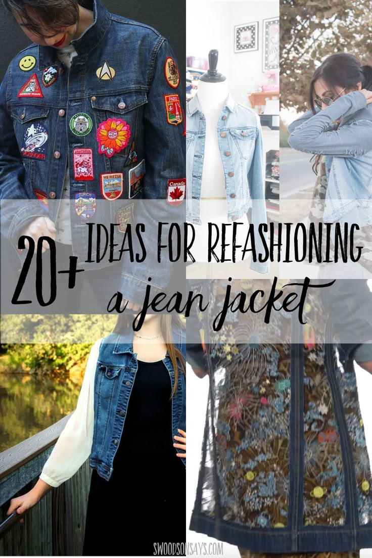 several different images with the words 20 ideas for refeasing a jean jacket