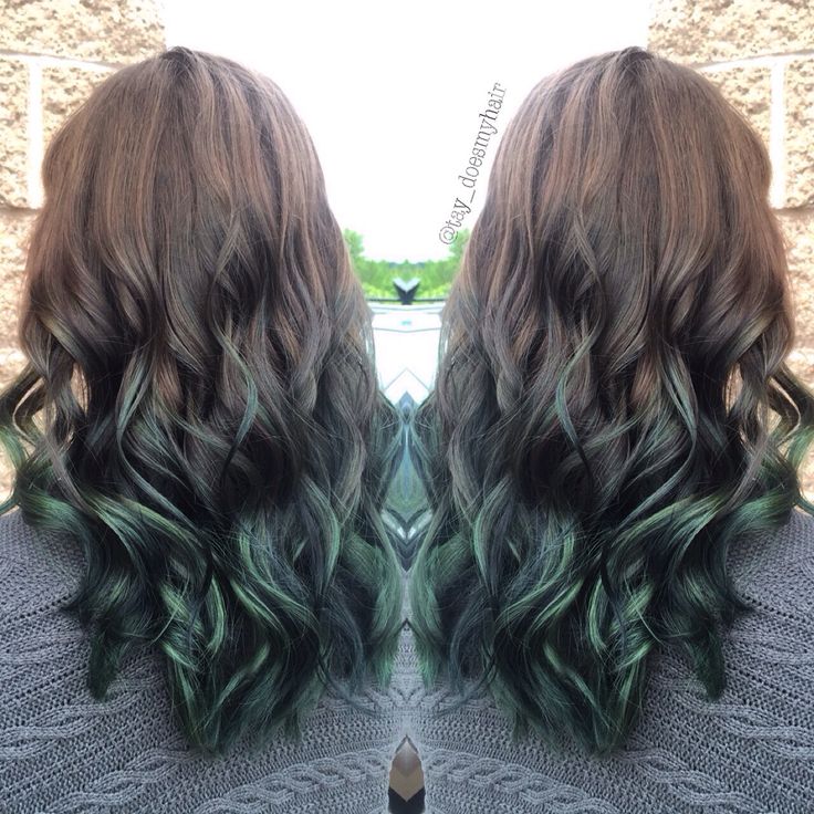 Brown to green ombre Brown To Green Hair, Brown To Green Ombre Hair, Emerald Green Balayage, Green Hair Tips, Brown And Green Hair, Green And Brown Hair, Green Brown Hair, Green Hair Ombre, Hair Ombre Brown