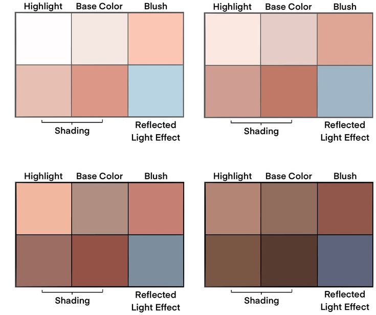 different shades of light and shade for the same color scheme, including red, brown, blue