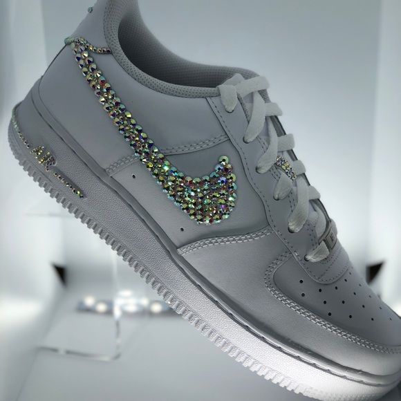 Nike Shoes | Nike Air Force One Low Custom | Poshmark Nike Air Force 1 Custom Sparkle, Sparkly Nike Air Force 1, Rhinestone Air Force Ones, Girly Shoes Sneakers, Shoes Nike Air Force, Nike Force 1, Nike Air Force 1 Custom, Girls Shoes Sneakers, Shoes Nike Air