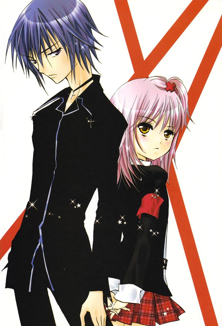 two anime characters standing next to each other in front of a red x and white background