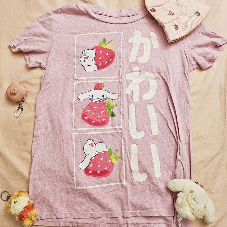 Size Xs, But Runs Too Big. Fits Me, An Xs, Like A Dress. Can Fit A M! Bought This Shirt A Year Ago, But Never Ended Up Wearing It Since It Was Too Big On Me. Made Of 100% Cotton, Great For The Spring/Summer Time! Mint Condition! Brand: Sanrio Bioworld Item Will Be Shipped In The Way It's Presented In The Final Picture/Slide! #Cinnamoroll #Sanrio #Hellokitty #Strawberry #Bioworld Casual Spring T-shirt With Cute Design, Kawaii Graphic Print Summer Shirt, Spring Kawaii Letter Print Tops, Kawaii Graphic Print Tops With Relaxed Fit, Kawaii Graphic Print Top With Relaxed Fit, Kawaii Relaxed Fit Top With Graphic Print, Casual Cotton T-shirt With Cute Design, Trendy Cotton Tops With Cute Design, Cute Strawberry Print Shirt For Spring