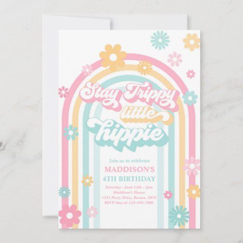 an image of a birthday party card with flowers and rainbows on the inside of it