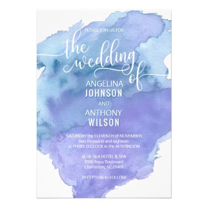 the watercolor blue and purple wedding card