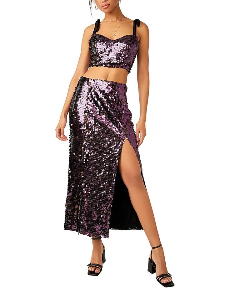 Women's Free People Star Bright Set Glamorous Sequined Crop Top For Date Night, Sequined Fitted Crop Top For Date Night, Fitted Sleeveless Crop Top With Contrast Sequin, Fitted Sequin Crop Top For Date Night, Fitted Sequin Skirt For Prom, Fitted Contrast Sequin Crop Top For Evening, Fitted Glamorous Crop Top For Prom, Glamorous Fitted Crop Top For Prom, Glamorous Fitted Crop Top With Contrast Sequin