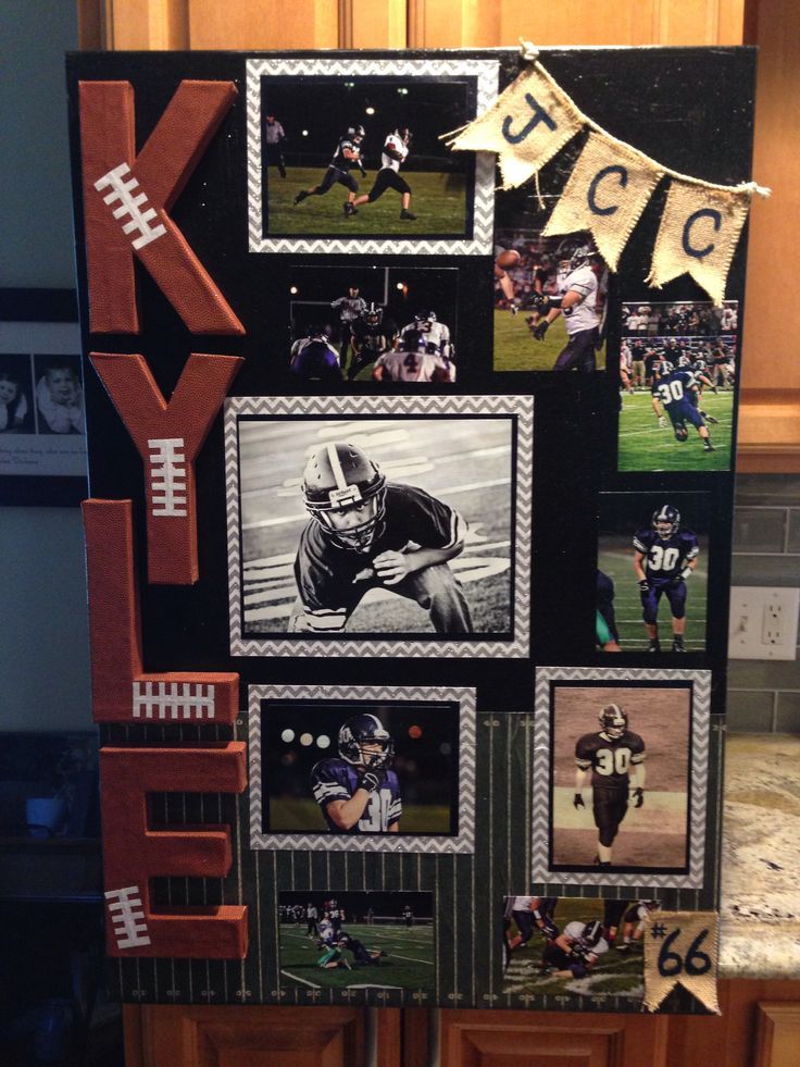 a football themed bulletin board in the kitchen