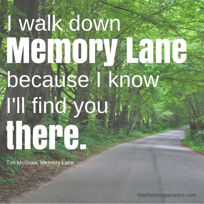 a road in the woods with a quote about memory lane