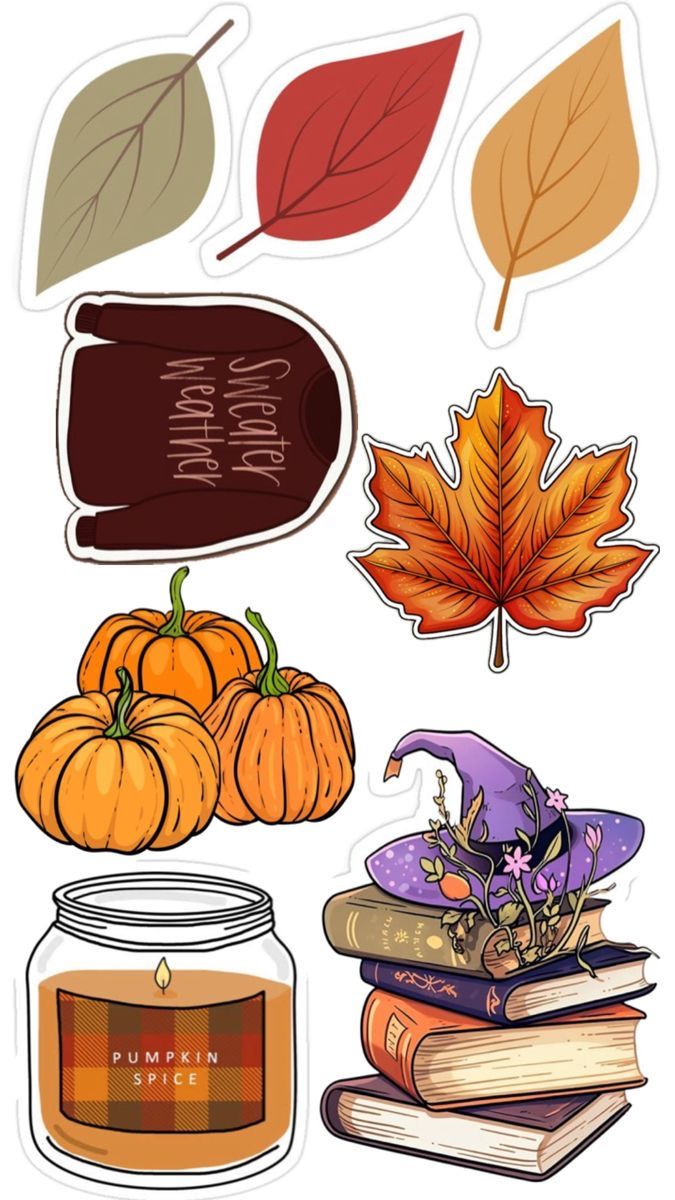 fall stickers with leaves, pumpkins and books