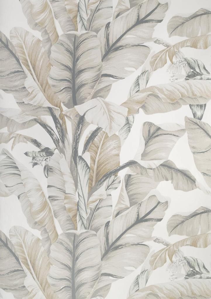 an image of a wallpaper with leaves on it in grey and white colors,