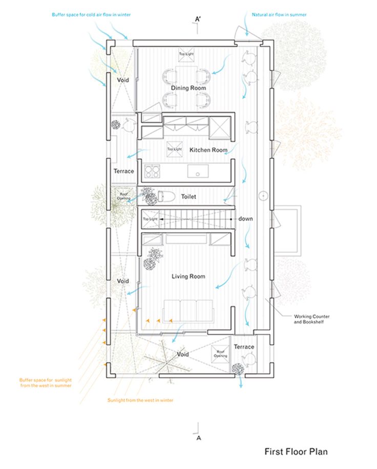 the floor plan for an apartment with three levels and two rooms, including one bedroom