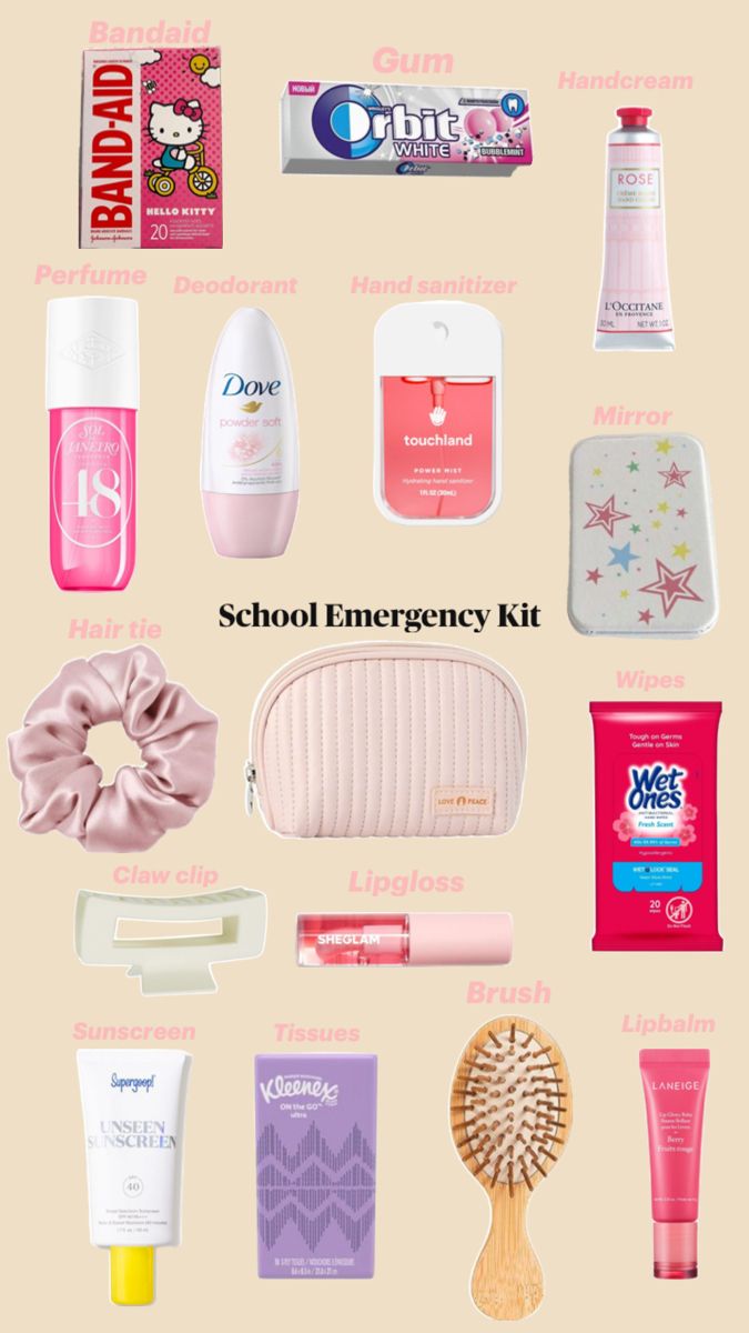 School emergency kit Schul Survival Kits, Middle School Essentials, Studie Hacks, School Emergency Kit, School Backpack Essentials, School Routine For Teens, School Bag Essentials, Backpack Essentials, School Kit