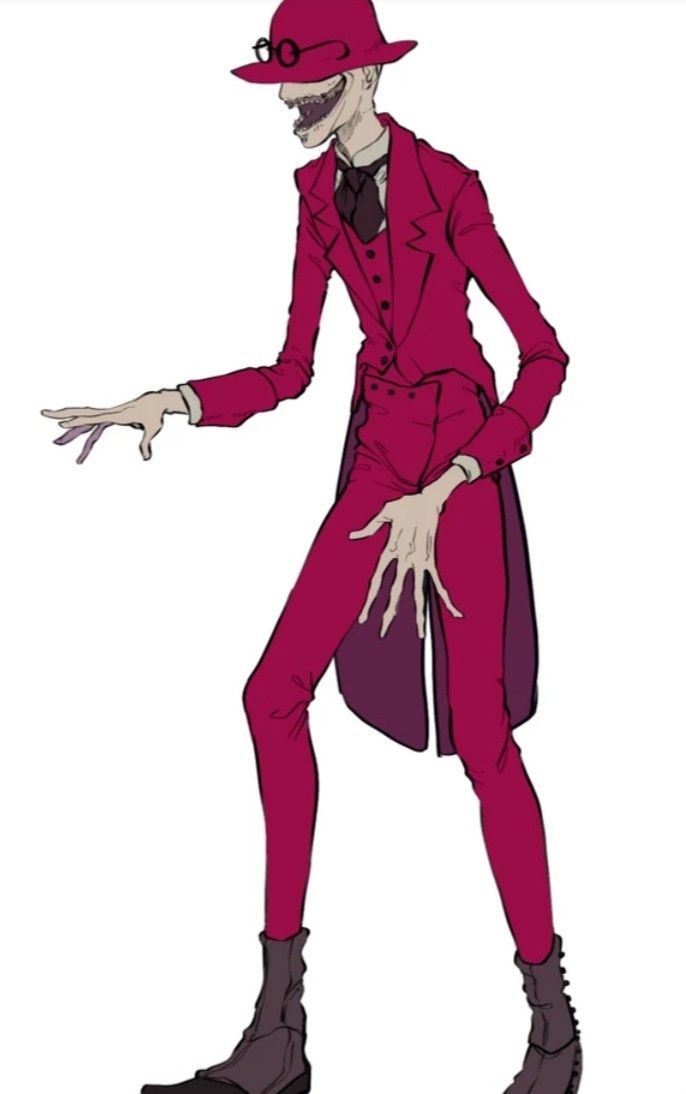 a drawing of a man in a red suit and hat with his hands out to the side