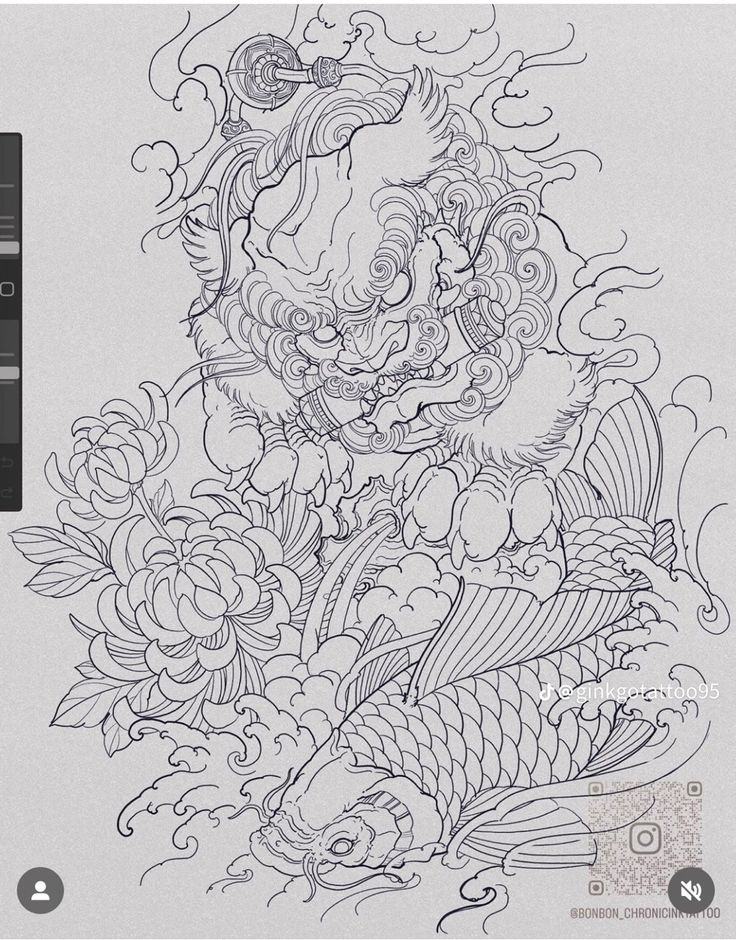 an image of a tattoo design with fish and flowers