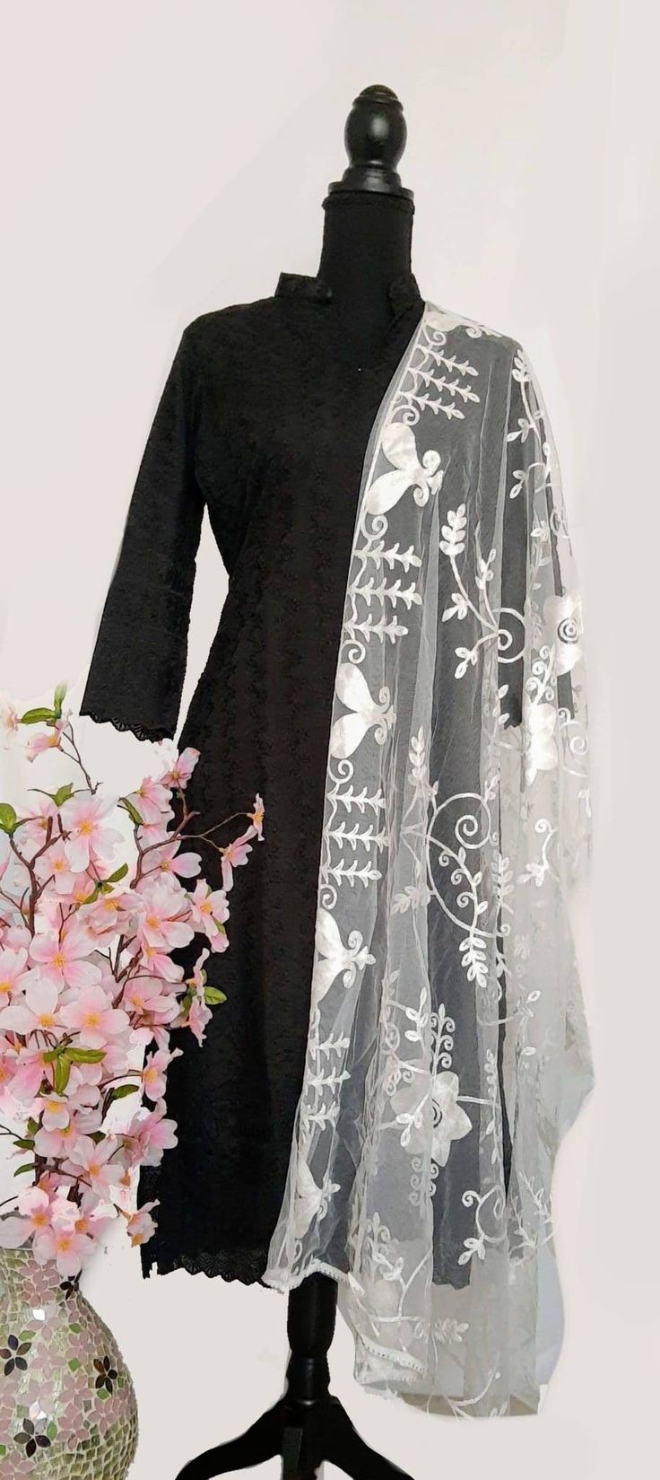 Beautiful ethnic Chikankari net dupatta with aari work for a rich look. Color White Black Chikankari Embroidered Chanderi Dupatta, Semi-stitched Lace Dupatta For Festive Occasions, Lace Dupatta For Festivals, Semi-stitched Chanderi Dupatta With Lace Work, Net Dupatta In Traditional Drape, Traditional Drape Dupatta In Net, Traditional Lace Dupatta With Zari Work, Lace Dupatta With Zari Work In Traditional Drape, Lace Dupatta With Zari Work For Festivals