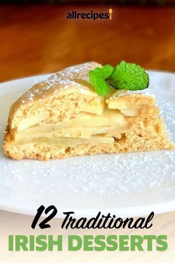 a piece of cake on a plate with the words, 12 traditional irish desserts