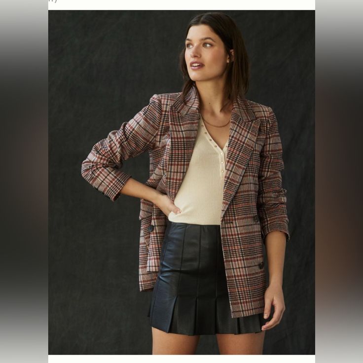 New With Tags! A Plaid Blazer Is As Classic As It Gets. Paired With Loafers And Polished Jeans, This Structured Staple Exudes Sophistication. * Polyester, Wool, Polyester Lining * Front Flap Pockets * Double-Breasted Button Front * Dry Clean Dimensions * Standard: 30.5"L Plaid Outerwear For Business Casual, Plaid Casual Outerwear For Business Casual, Beige Fall Blazer With Button Closure, Brown Fall Blazer For Business Casual, Casual Fall Blazer With Button Closure, Fitted Plaid Outerwear For Fall, Preppy Button-up Fall Outerwear, Brown Blazer For Business Casual In Fall, Casual Beige Blazer For Fall