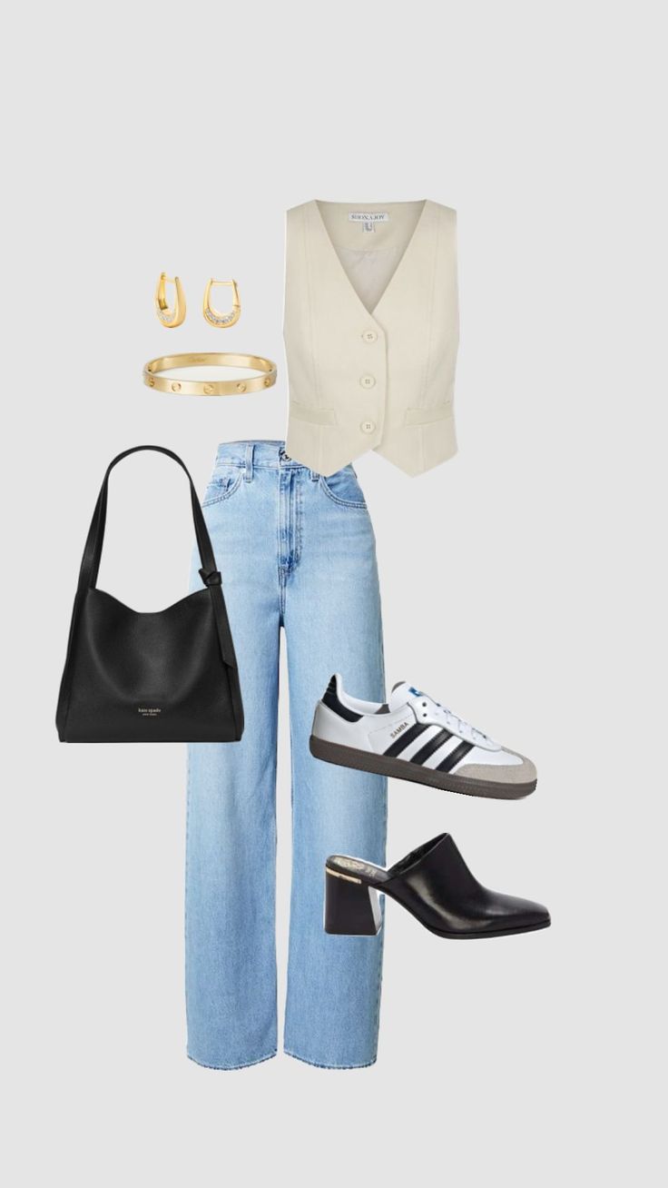 a pair of jeans, shoes and a handbag are all part of the outfit