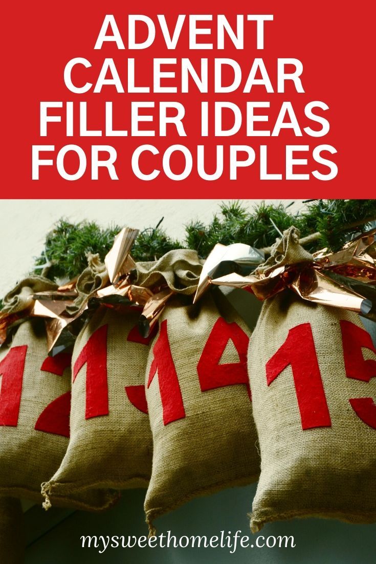 three burlocks with red numbers on them and the words, 12 awesome advent calendar filler ideas for couples