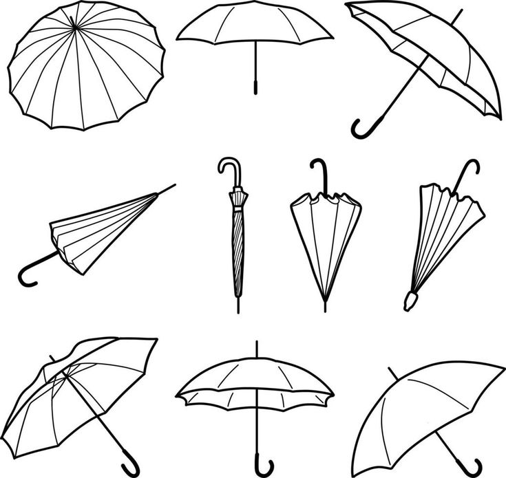 an image of different umbrellas drawn in black and white