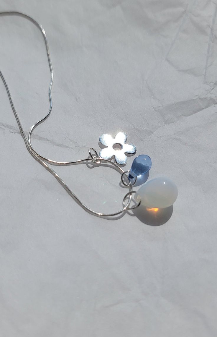 Affordable Light Blue Metal Jewelry, Silver Chain Necklace With Charms, Handmade Silver Necklace, Raincloud Necklace, Mini Heart Necklace, Silver Y2k, Tangled Necklace, Silver Charm Necklace, Charm Necklace Silver