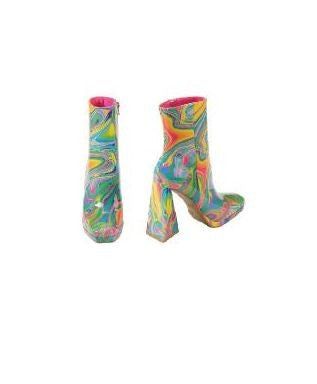 These gorgeous statement boots are a must have for every fashionista. Featuring a vibrant marble multi colored detail and stacked heel for that sassy and classy look. Finished with a lightly padded insole and easy slide style.Material: PVC (man-made)Sole: Synthetic Measurement Heel Height: 4” (approx) Sassy And Classy, Statement Boots, Wardrobe Accessories, How To Look Classy, Stacked Heel, Shoe Box, Multi Colored, Heel Height, Latest Trends