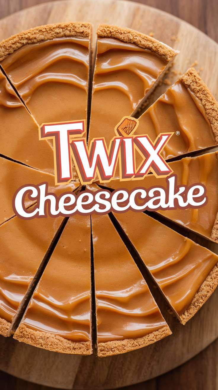 Top view of a twix cheesecake Twix No Bake Cheesecake, Twix Torte, Twix Cheesecake Recipe, Twix Bars Recipe, Twix Brownies, Twix Cheesecake, Twix Cake, Work Treats, Cheesecake Delight