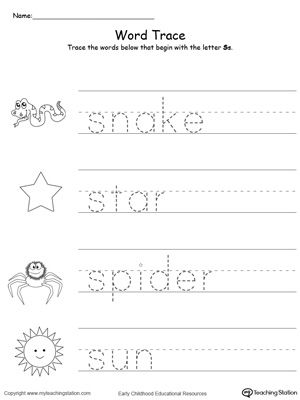 worksheet for writing the word trace