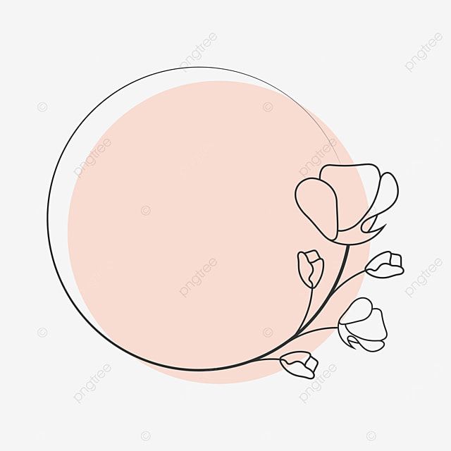 a pink circle with some flowers on it, line drawing, flower png and psd