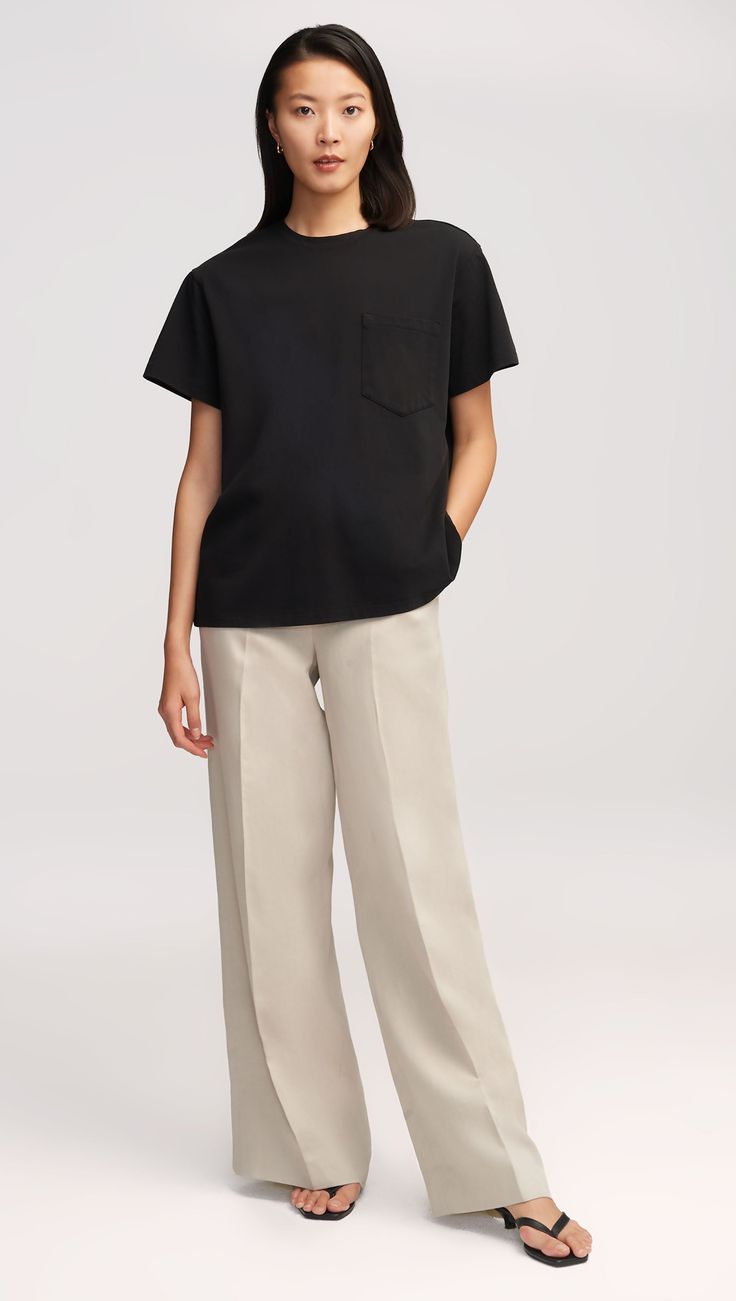 Our lightweight Jones Trouser is a quintessential piece that strikes a flawless balance between form and function. Made of breezy Italian linen, this pant features two back pockets in addition to a hidden credit card pocket in the front. Pair with a camisole, cardigan, and sandals for a classic outfit that will take you from season to season. Sleek Pants With Pockets And Straight Hem, Modern Bottoms With Welt Pockets For Everyday, Elaine Welteroth, Denim Vests, Classic Outfit, Linen Pants Women, New Career, Classic Outfits, Linen Women