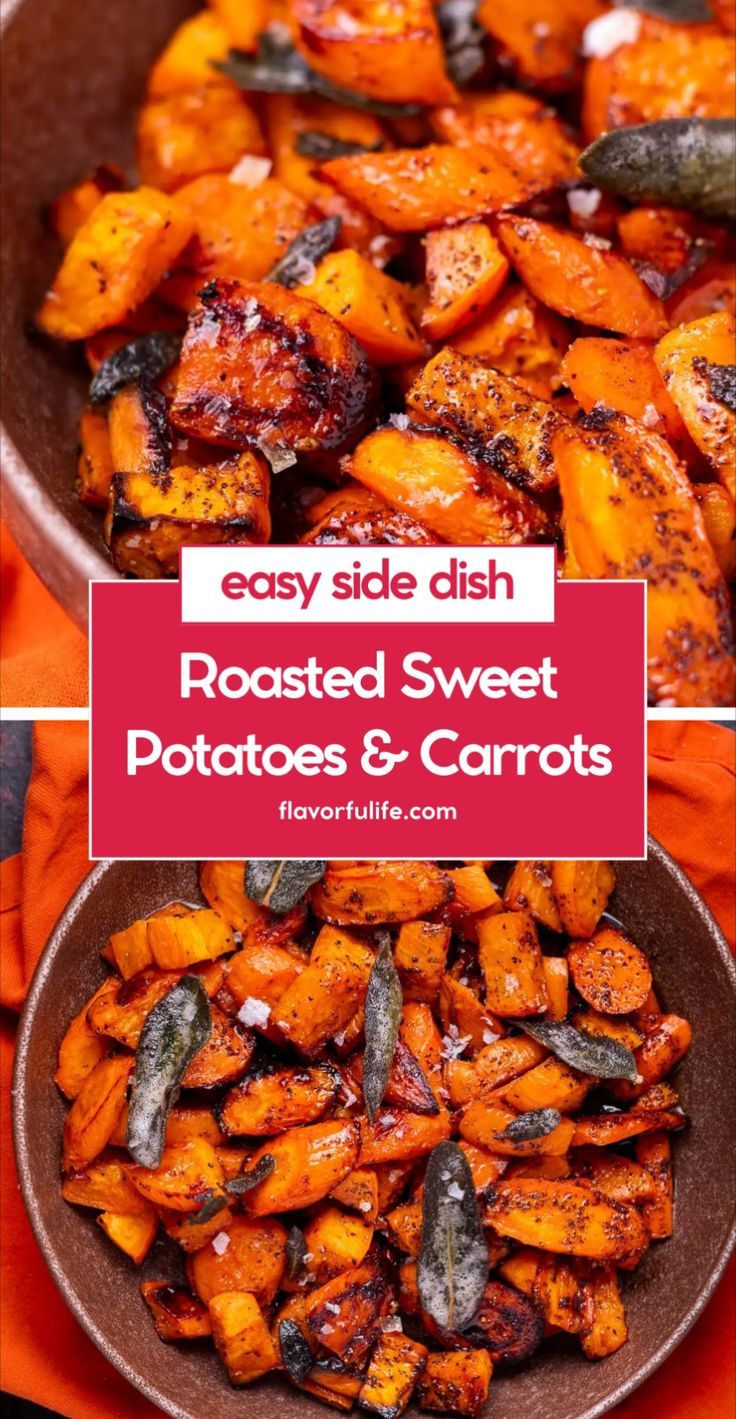 Roasted Carrots And Sweet Potatoes, Vegetable Side Dish For Thanksgiving, Roasted Sweet Potatoes And Carrots, Carrots And Sweet Potatoes, Sweet Potatoes And Carrots, Crockpot Meal Ideas, Sweet Potato Oven, Sweet Potato Recipes Roasted, Oven Roasted Sweet Potatoes