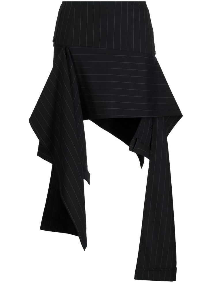 jet black pinstripe pattern cotton deconstructed design asymmetric design high-waisted rear zip fastening rear button-fastening pocket thigh-length Asymetric Skirt, Trouser Skirt, Deconstruction Fashion, Diy Fashion Projects, Pinstripe Pattern, Scarf Top, Tumblr Fashion, Wool Skirt, Asymmetrical Skirt