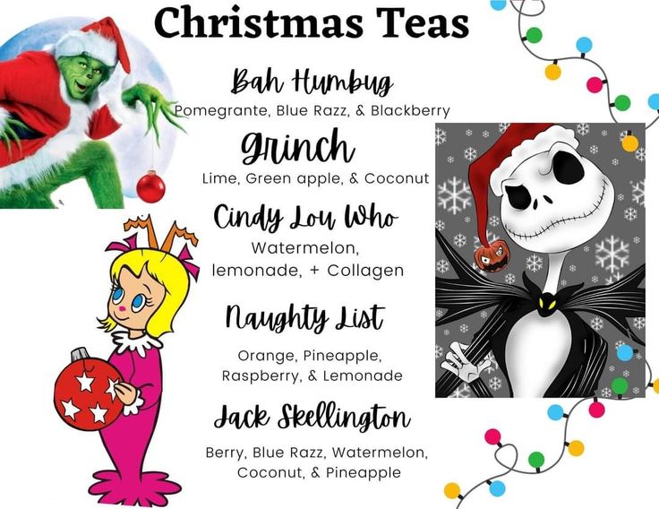 an image of christmas teas with cartoon characters