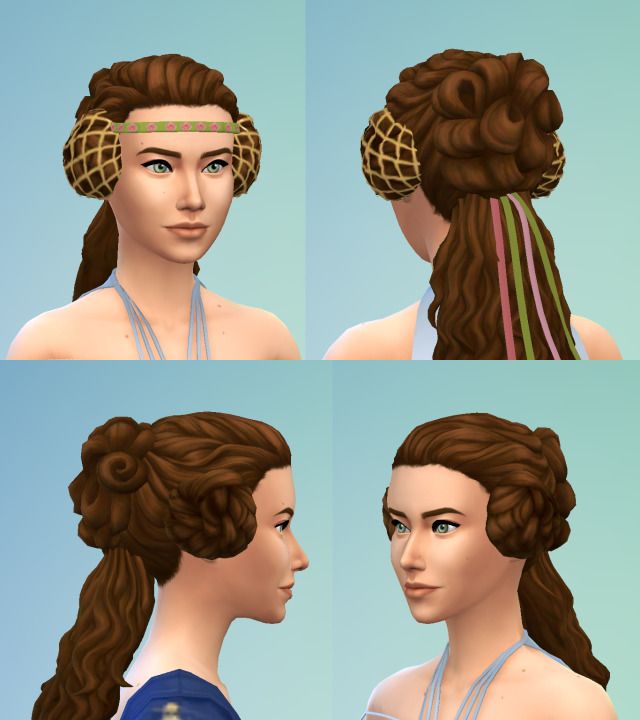 four different views of a woman's head with braids and hair clips in her hair