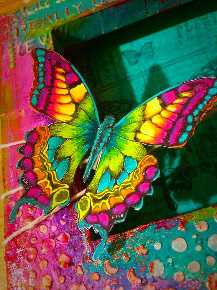 a colorful butterfly sitting on top of a table