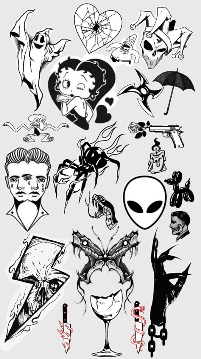 an assortment of different types of tattoos on a white background