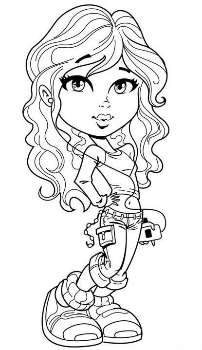 a cartoon girl with long hair and boots