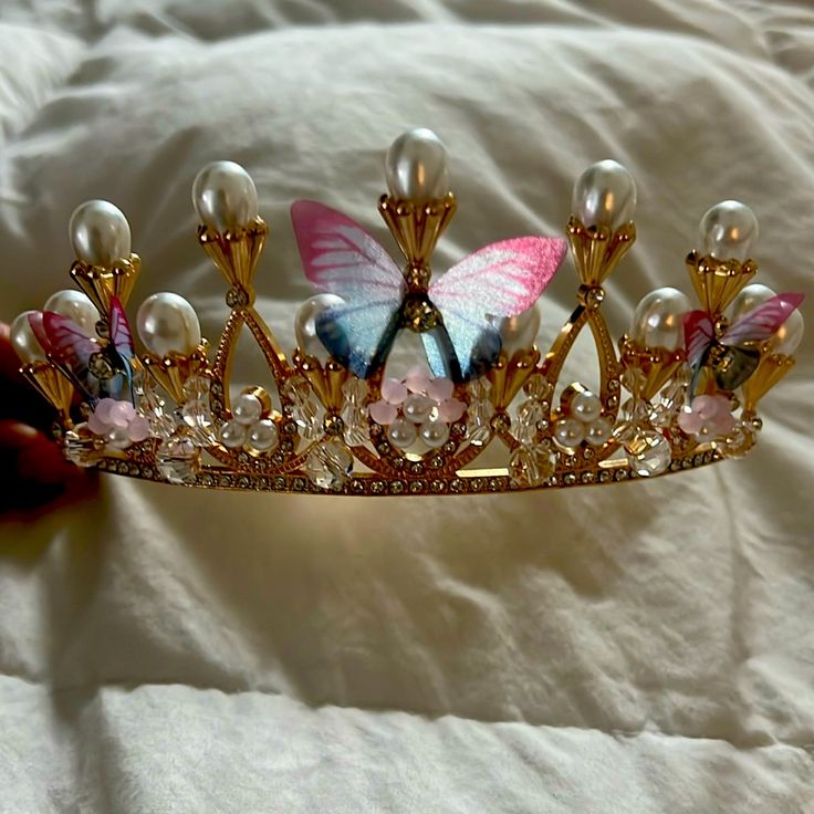 Brand New! Never Used! Perfect For Coming Of Age Crowning Events, Pageants, Princess Parties, Costume Etc Butterfly Tiara, Princess Parties, Crystal Butterfly, Crystal Crown, Coming Of Age, Princess Party, Pink Crystal, Tiara, Pink Purple