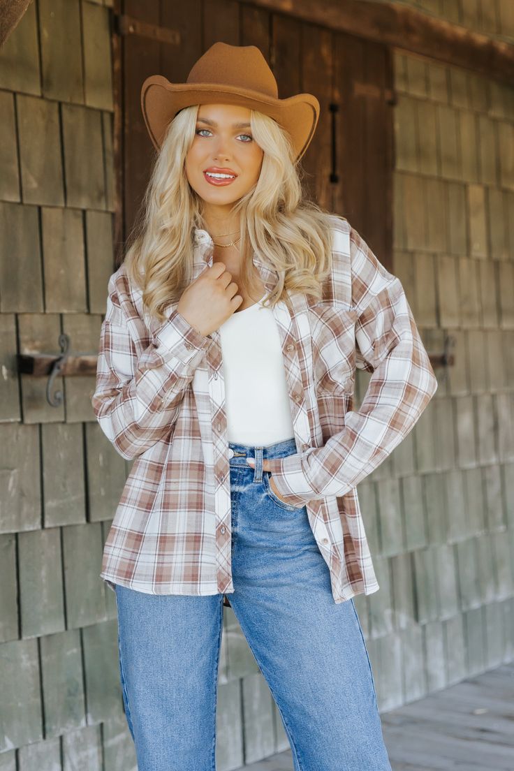 This flannel shirt is an effortless pick for chilly days, bringing warmth and a laid-back vibe to any outfit! Designed with a single chest patch pocket for a touch of casual style. Crafted from soft flannel material in an allover plaid pattern for a timeless look. Perfect for layering over tees or under jackets. Revival Clothing, Fall Style Guide, Gameday Dress, Casual White Dress, Game Dresses, Flannel Material, Basic Tops, Soft Flannel, Fall Wardrobe