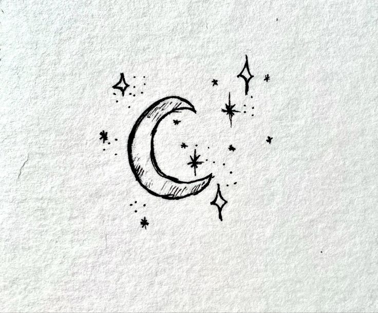 a drawing of the moon and stars