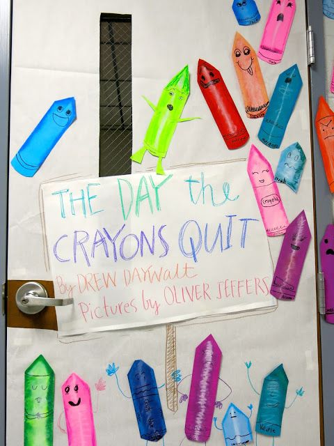 a bulletin board with crayons on it and a sign that says the day the crayons quit