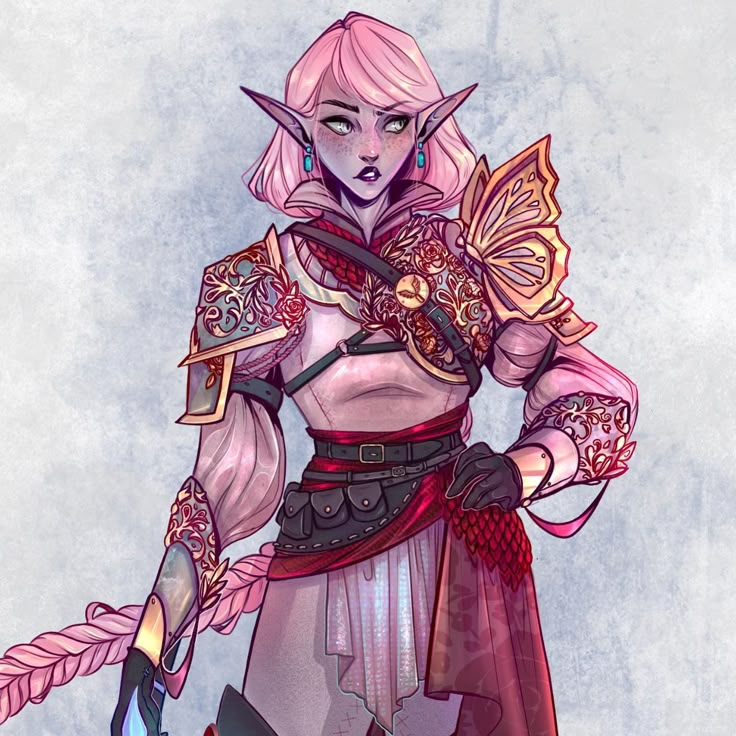 For the always sweet @raichubunny !🥰 I worked so feverishly on this gal I feel like she is now my child haha 🥹 I love all the pink… | Instagram Dragon And Fairy Art, Pink Elf Dnd, Girly Dnd Character, Dnd Oc Female, Dnd Character Ideas Art, Pink Haired Elf, Bard Dnd Character Design, Pink Tiefling Female, Feywild Dnd