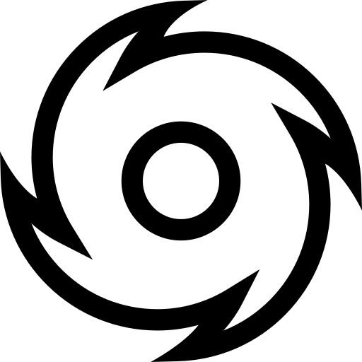 a black and white circular logo with arrows