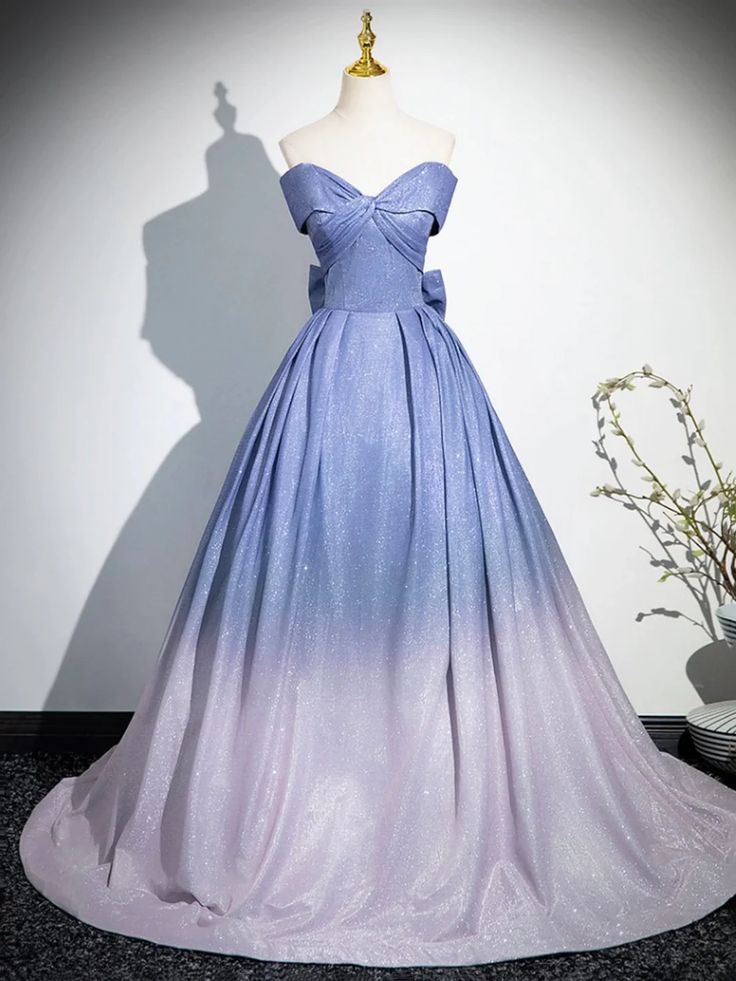 Gradient Lavender Off-Shoulder Ball Gown Blue Formal Dresses, Champagne Homecoming Dresses, Prom Dresses Burgundy, Purple Homecoming Dress, Burgundy Homecoming Dresses, Beautiful Gradient, Grey Prom Dress, Champagne Prom Dress, Green Homecoming Dresses