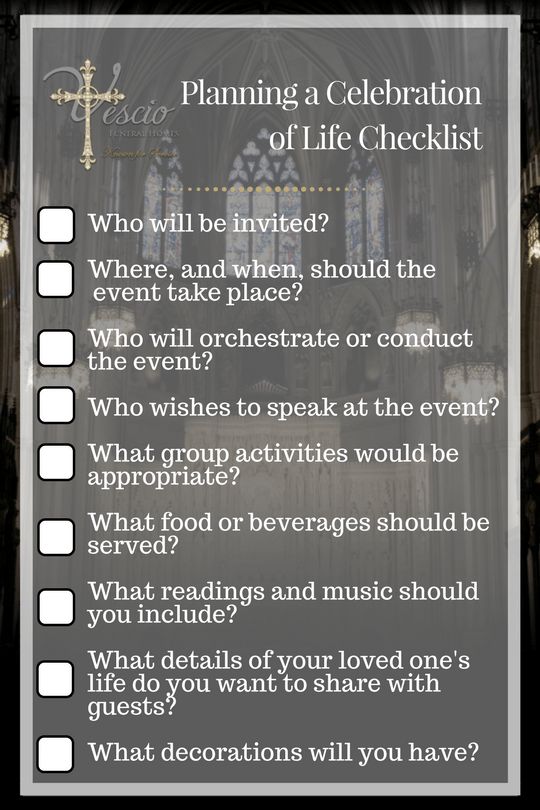 a black and white photo with the text planning a celebration of life checklist on it