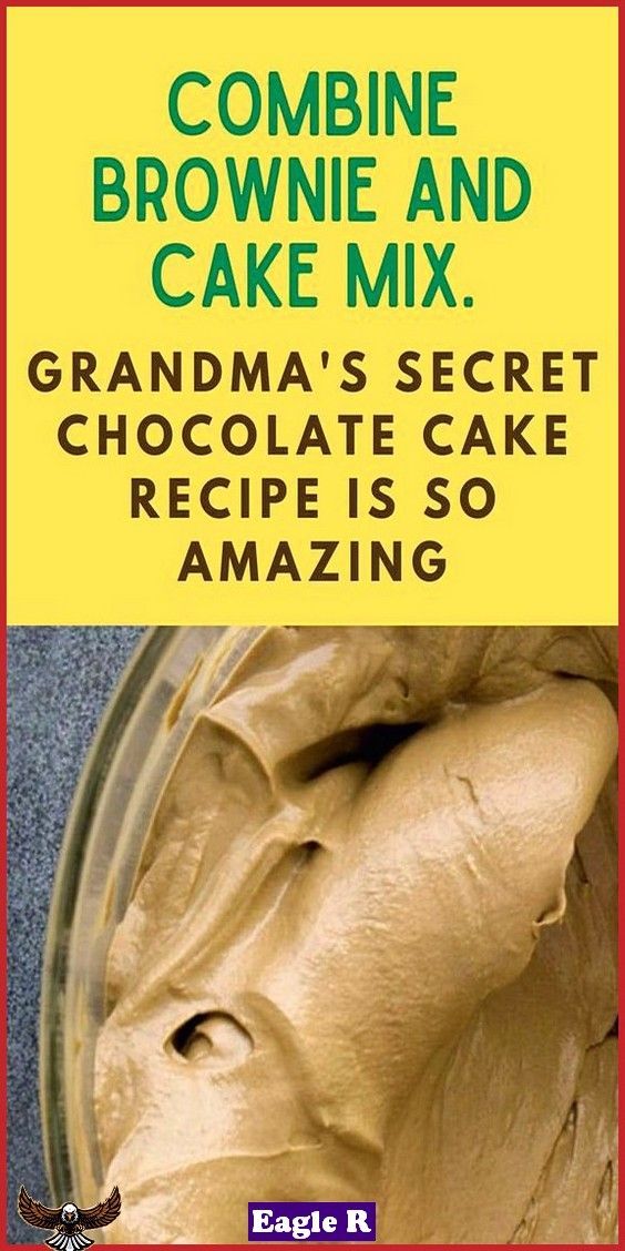 an advertisement for grandma's secret chocolate cake with the words, combine brownie and cake mix