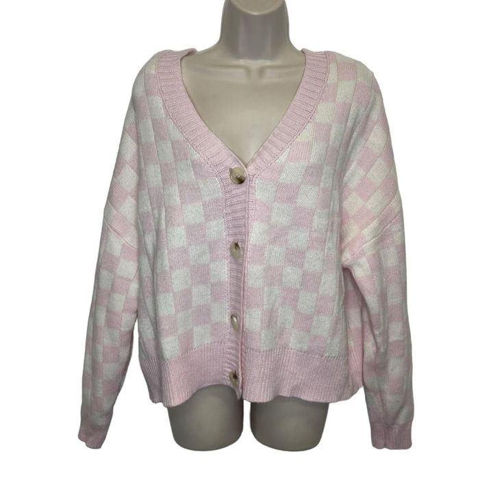 Just Polly Women's Pink Checkered Button Up Cardigan... - Depop Sweater Oversize, Small Bust, Sweater Cardigan, Sweater Top, Button Up, Pink Ladies, Sweaters For Women, Women Accessories, Womens Tops