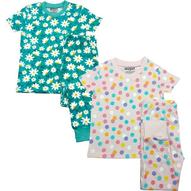 Introducing our delightful collection of kids' short sleeve pajamas! Designed with comfort and style in mind, our pajama sets are perfect for ensuring a cozy and peaceful night's sleep for your little ones. Crafted from soft, breathable fabrics, each set includes a short-sleeve top and matching shorts, providing the perfect combination of comfort and flexibility. | Benben | Kids 2-Pack Short Sleeve Pajamas, Colorful Dots/Sunflowers (Multicolor, Size 6Y) | Maisonette collects the best children’s products from around the world (unlike Zulily, Etsy, The Tot, Farfetch Kids, Childrensalon, Crate and Kids, Kohls, Wayfair, Buy Buy Baby, Nordstroms, Mini Boden, J.Crew Factory, or PotteryBarn Kids), creating a curated shopping experience for you. Think of us as your shortcut to fashion for litte on Playful Printed Short Sleeve Sleepwear, Playful Printed Spring Sleepwear, Playful Green Sleepwear For Spring, Playful Printed Sleepwear For Spring, Playful Short Sleeve Sleepwear For Playtime, Playful Short Sleeve Playwear Sets, Green Short Sleeve Sets For Sleepover, Playful Short Sleeve Bedtime Sets, Multicolor Bedtime Sets For Spring