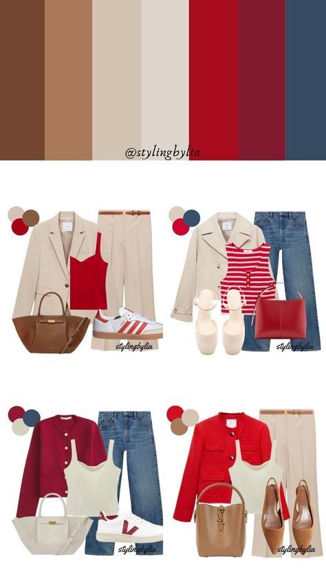 Red Color Palette Outfit, Red Palette Outfit, Red Outfit Color Combinations, Beige Red Outfit, Maroon Color Combinations Outfits, Beige Combination Outfit, Colour Matching Clothes, Red Combination Outfits, Beige Color Combinations Outfit